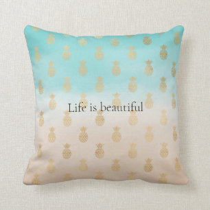 Cream Peach Aqua Ombre Gold Pineappels     Kussen