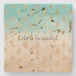 Cream Peach Aqua Ombre Gold Pineappels Stenen Onderzetter
