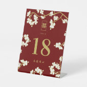 Cream Peach Blossoms Double Happiness Bruiloft Reclamebord Met Voetstuk (Voorkant)