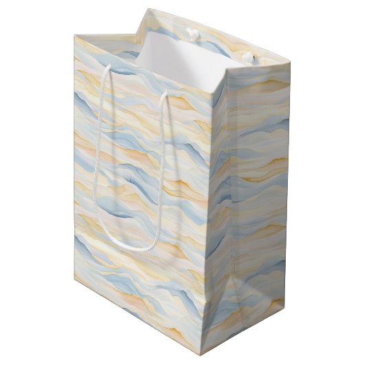 Cream Peach Blue Waves Baby Shower Medium Cadeauzakje (Voorkant Gekanteld)