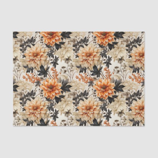  Cream Peach Floral Tissuepapier (Voorkant)