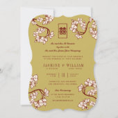Cream Peach/Plum Blossom Double Happiness Wedding Kaart (Voorkant)