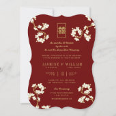 Cream Peach/Plum Blossom Double Happiness Wedding Kaart (Voorkant)