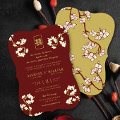 Cream Peach/Plum Blossom Double Happiness Wedding Kaart