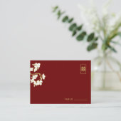 Cream Peach/Plum Blossom Double Happiness Wedding Plaatskaartje (Staand voorkant)