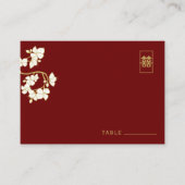 Cream Peach/Plum Blossom Double Happiness Wedding Plaatskaartje (Voorkant)