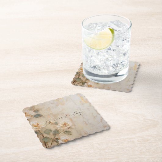 Cream Peach Rozen Bruiloft Kartonnen Onderzetters (Insitu)