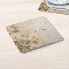 Cream Peach Rozen Bruiloft Kartonnen Onderzetters