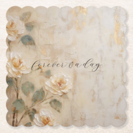Cream Peach Rozen Bruiloft Kartonnen Onderzetters