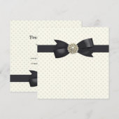 Cream Pearl Bow Black Stropdas Party en Evenement Kaart (Voorkant / Achterkant)