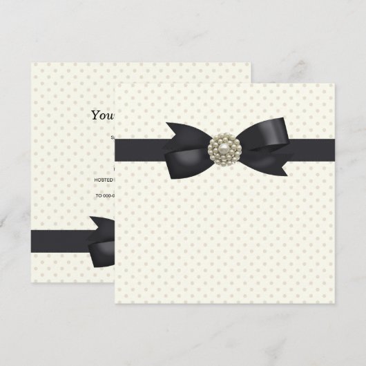 Cream Pearl Bow Black Stropdas Party en Evenement Kaart (Voorkant / Achterkant)