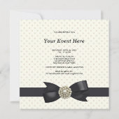 Cream Pearl Bow Black Stropdas Party en Evenement Kaart (Achterkant)
