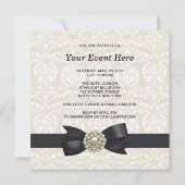 Cream Pearl Bow Black Stropdas Party Event Sjabloo Kaart (Achterkant)