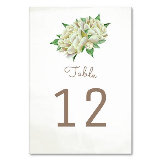 Cream Peony Flower Table Number Kaarten (Achterkant)