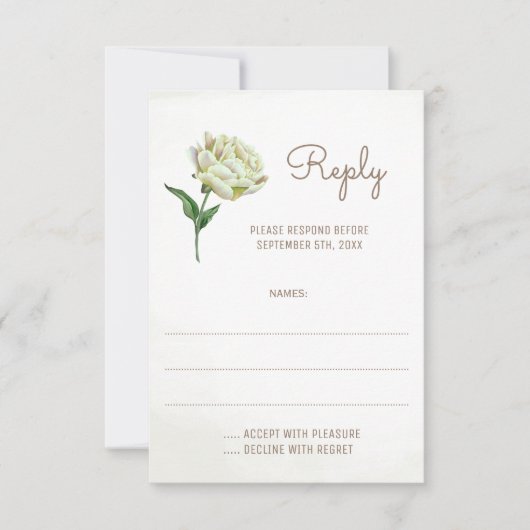 Cream Peony Flower Wedding Reply Kaarten RSVP Kaartje (Voorkant)