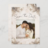 Cream Peony Flowers  Rustic Save the Date Aankondigingskaart (Voorkant / Achterkant)