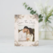 Cream Peony Flowers  Rustic Save the Date Aankondigingskaart (Staand voorkant)