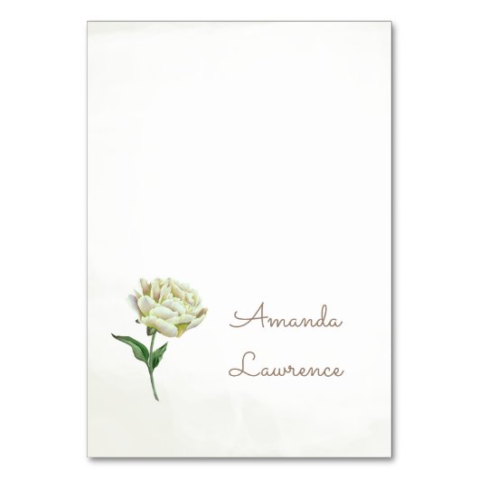 Cream Peony Waterverf Gepersonaliseerde Place Card Kaart (Voorkant)