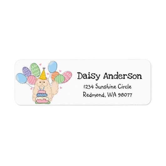 Cream Perzische Kat Verjaardag Retouradres Label (Voorkant)