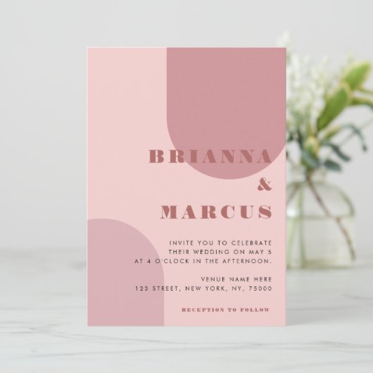 Cream Pink Boho Arch Geometric All in One Weddensc Kaart (Staand voorkant)