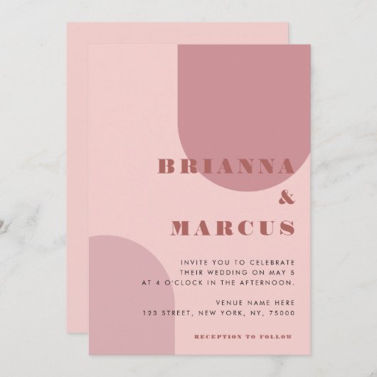 Cream Pink Boho Arch Geometric All in One Weddensc Kaart (Voorkant / Achterkant)