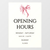 Cream Pink Bow Opening Hours Small Business Raamsticker (Vel)