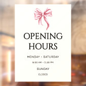Cream Pink Bow Opening Hours Small Business Raamsticker (Vel 2)
