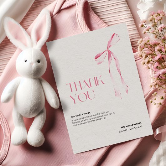 Cream & Pink Bow thank you card Kaart