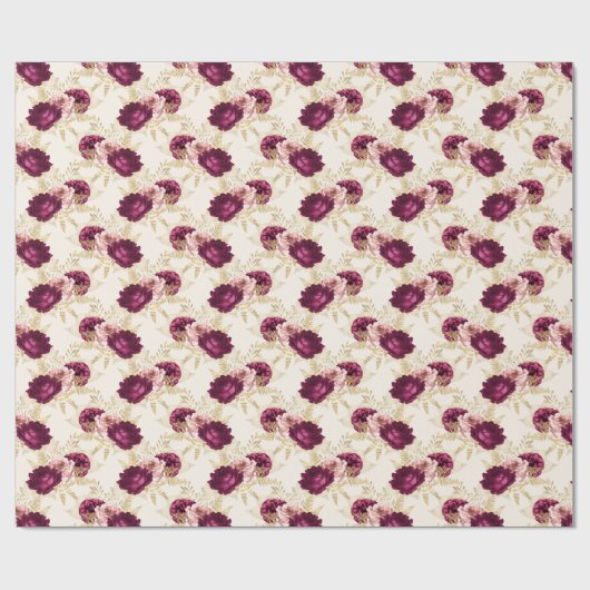 Cream Pink Burgundy Floral Cadeaupapier (Vlak)