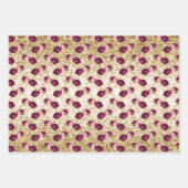 Cream Pink Burgundy Floral Gold Glitz Inpakpapier Vel (Voorkant 3)