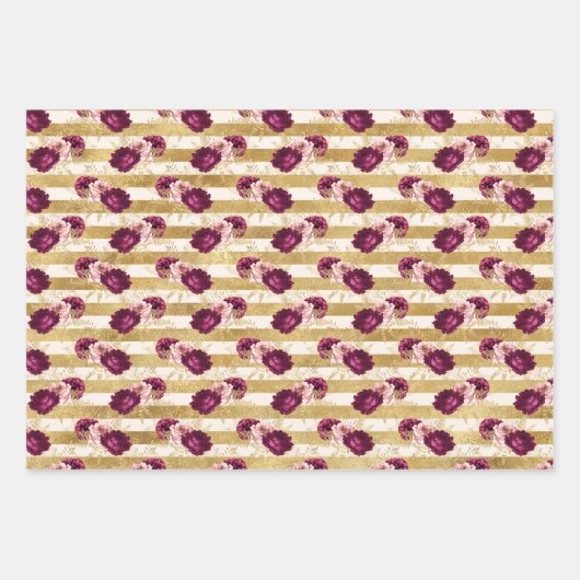 Cream Pink Burgundy Floral Inpakpapier Vel (Voorkant 3)