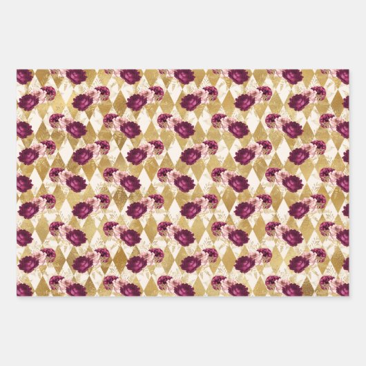 Cream Pink Burgundy Floral Inpakpapier Vel (Voorkant 2)