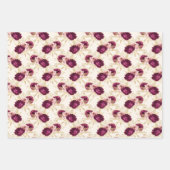 Cream Pink Burgundy Floral Inpakpapier Vel (Voorkant)