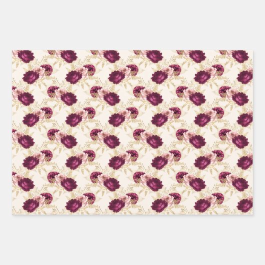 Cream Pink Burgundy Floral Inpakpapier Vel (Voorkant)