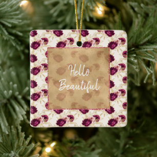 Cream Pink Burgundy Floral        Keramisch Ornament