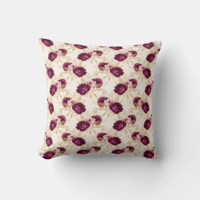 Cream Pink Burgundy Floral    Kussen (Voorkant)