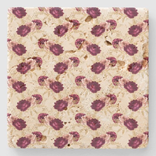Cream Pink Burgundy Floral Stenen Onderzetter (Voorkant)