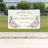 Cream Pink Flowers Bat Mitzvah Welcome Sign. Spandoek (Insitu)
