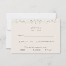 Cream Pink Foliage Monogram RSVP Response Card Kaartje