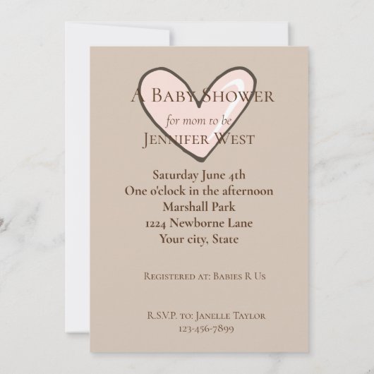 Cream Pink Heart Baby Shower Kaart (Achterkant)