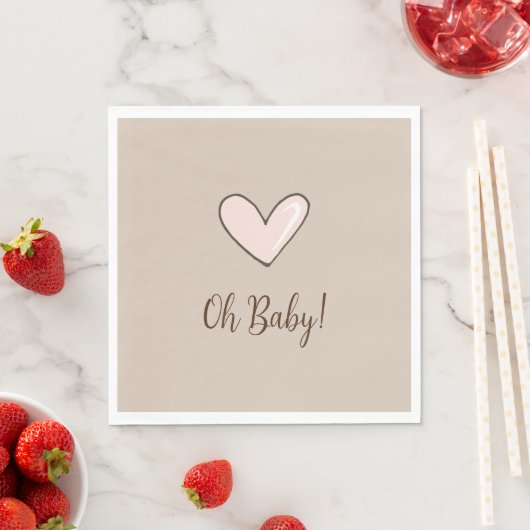 Cream Pink Heart Baby Shower Servet (Insitu)