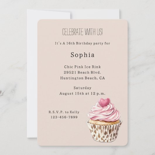 Cream Pink Heart Cupcake Leopard Birthday Kaart (Voorkant)