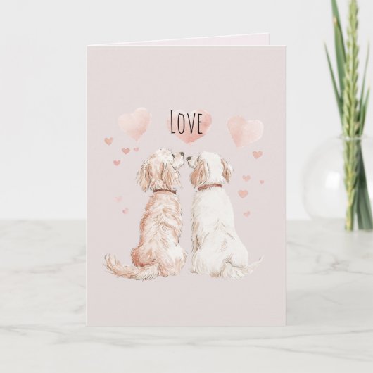 Cream Pink Hearts Dog Love Kaart (Voorkant)