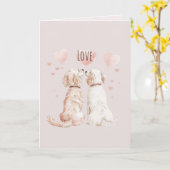 Cream Pink Hearts Dog Love Kaart (Gele Bloem)
