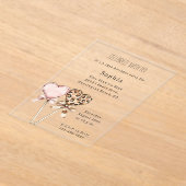 Cream Pink Leopard Hearts Birthday Acryl Uitnodigingen (Laagn)