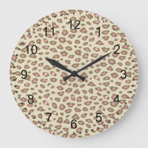 Cream Pink Leopard Print Grote Klok