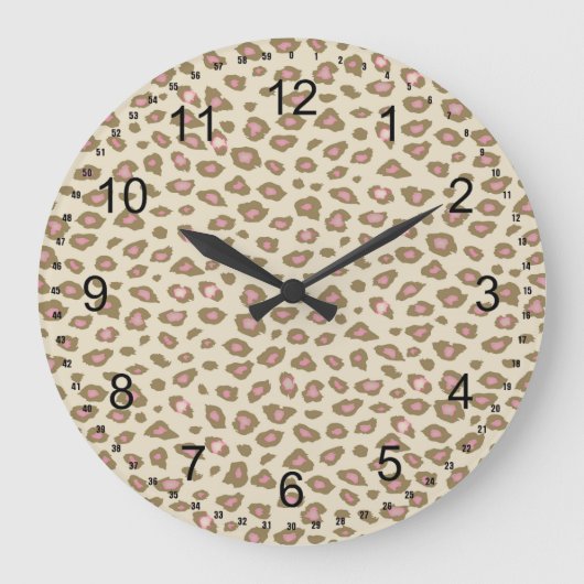 Cream Pink Leopard Print Grote Klok (Voorkant)