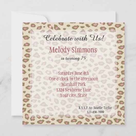 Cream Pink Leopard Print Verjaardag Kaart (Achterkant)