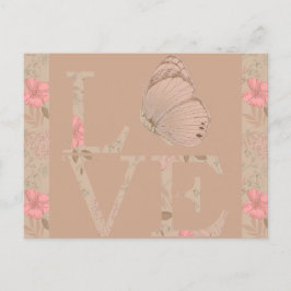 Cream Pink Love Butterfly Floral Briefkaart