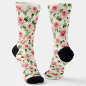 Cream Pink Roses Floral   Sokken (Gebogen)